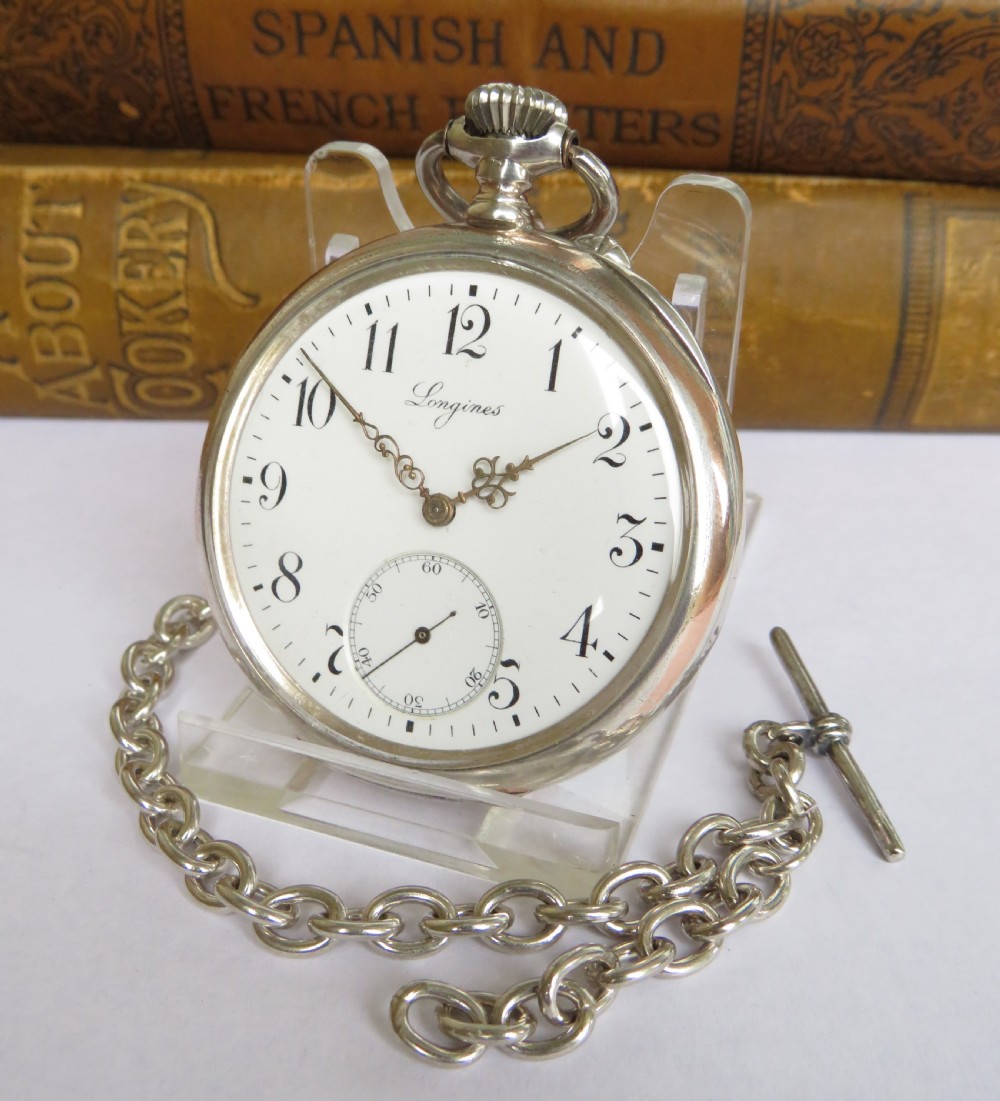 Antique silver Longines pocket watch and chain