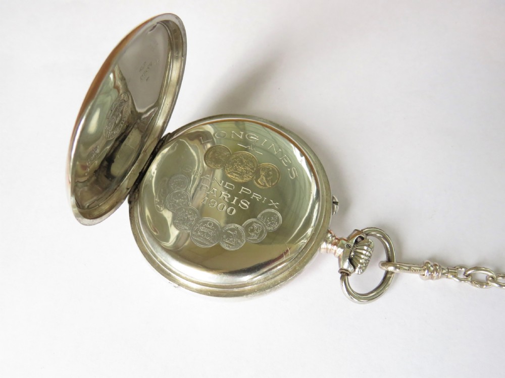 Antique silver Longines pocket watch and chain View II