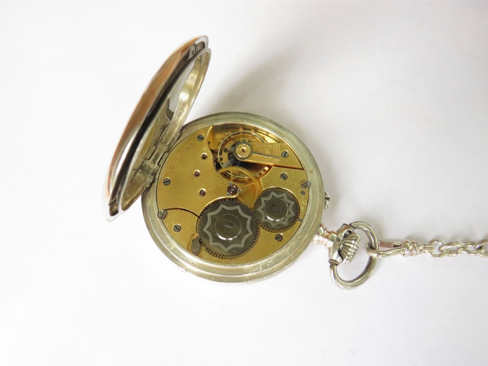 Antique silver Longines pocket watch and chain View III