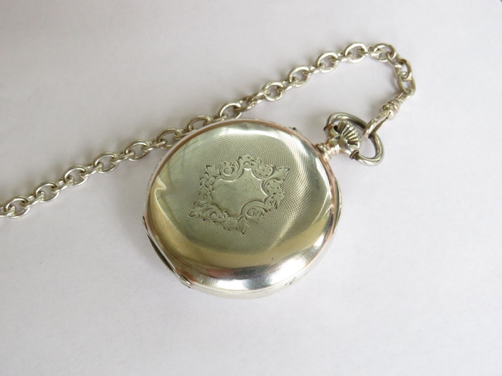 Antique silver Longines pocket watch and chain View IV