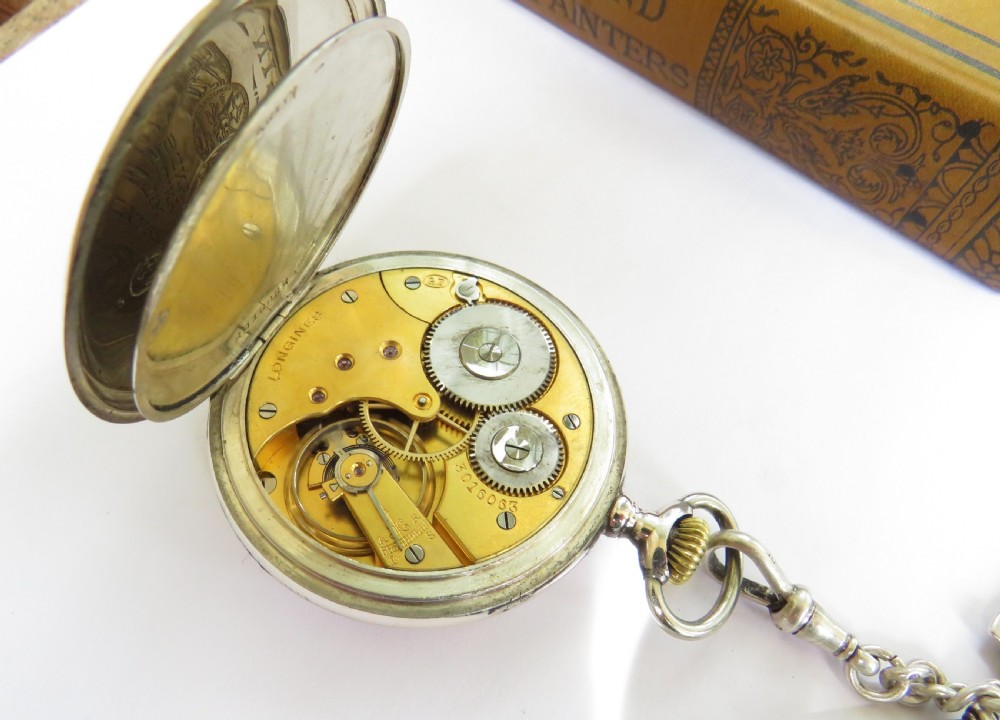 Antique silver Longines pocket watch and chain View III