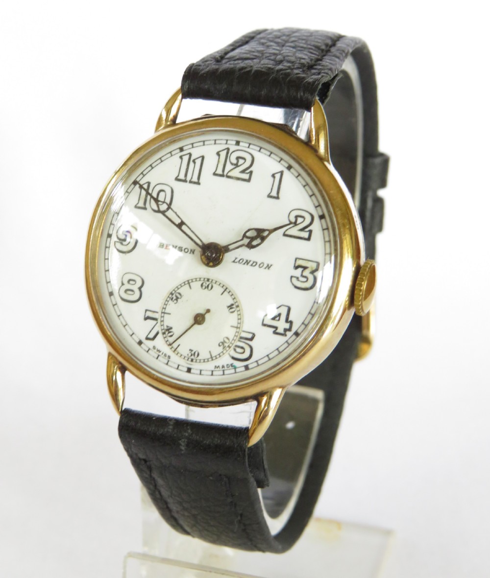 Gents 9ct gold wrist watch, J W Benson, 1933