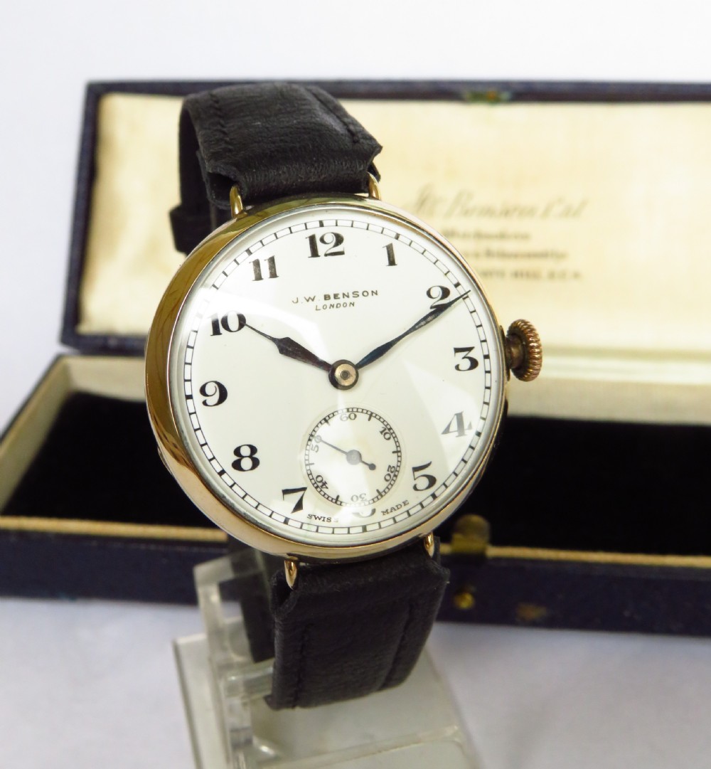 Boxed 9ct gold wrist watch from J W Benson, 1935 View II