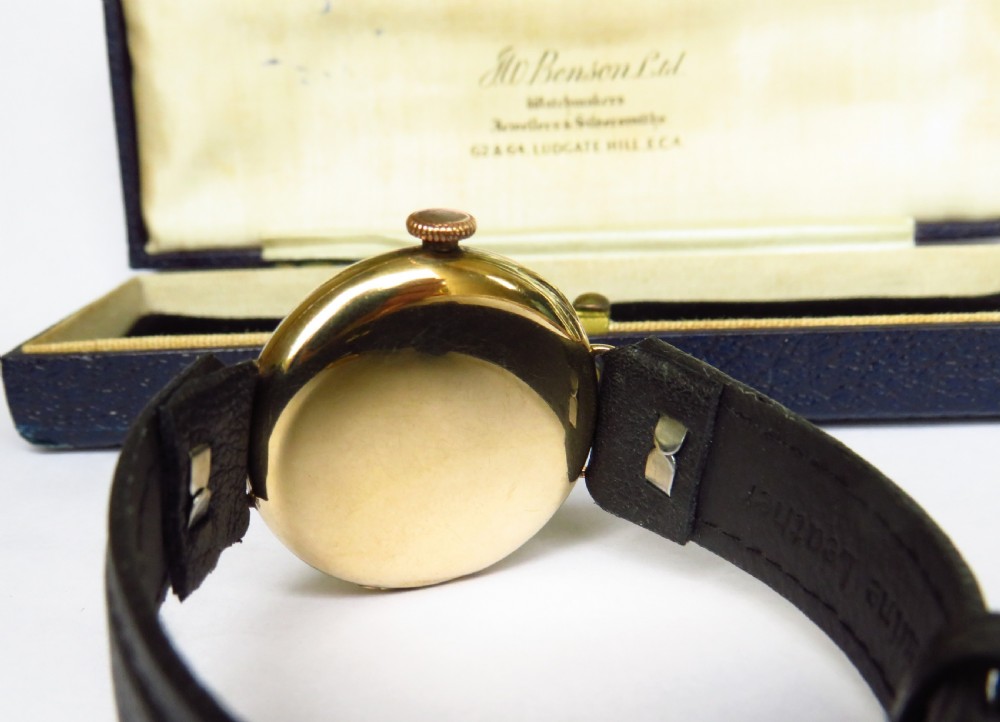 Boxed 9ct gold wrist watch from J W Benson, 1935 View V