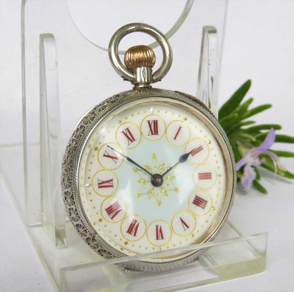 Antique Omega ladies silver fob watch View II