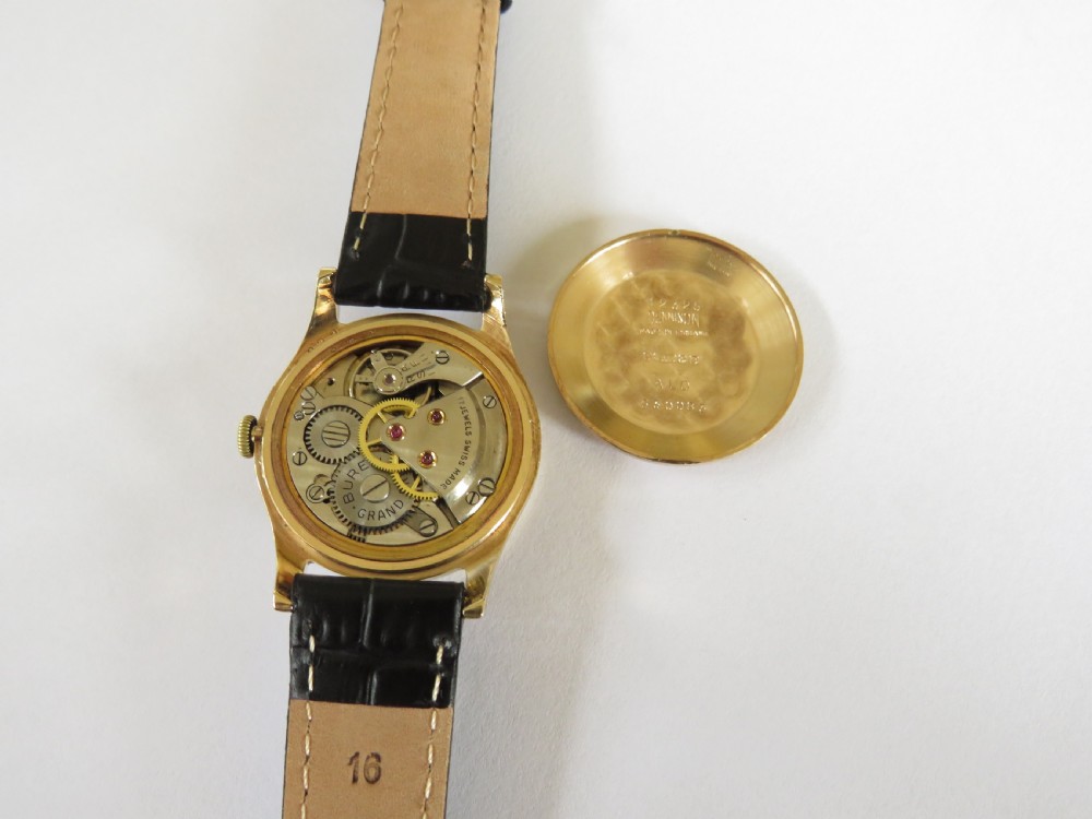 Gents 9ct gold Buren Grand Prix wrist watch, 1953 View V