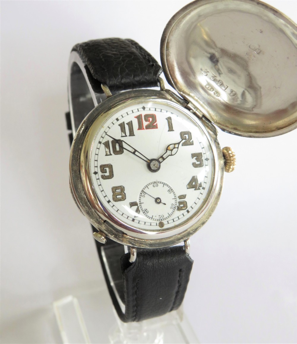 Antique silver full hunter wrist watch, 1916