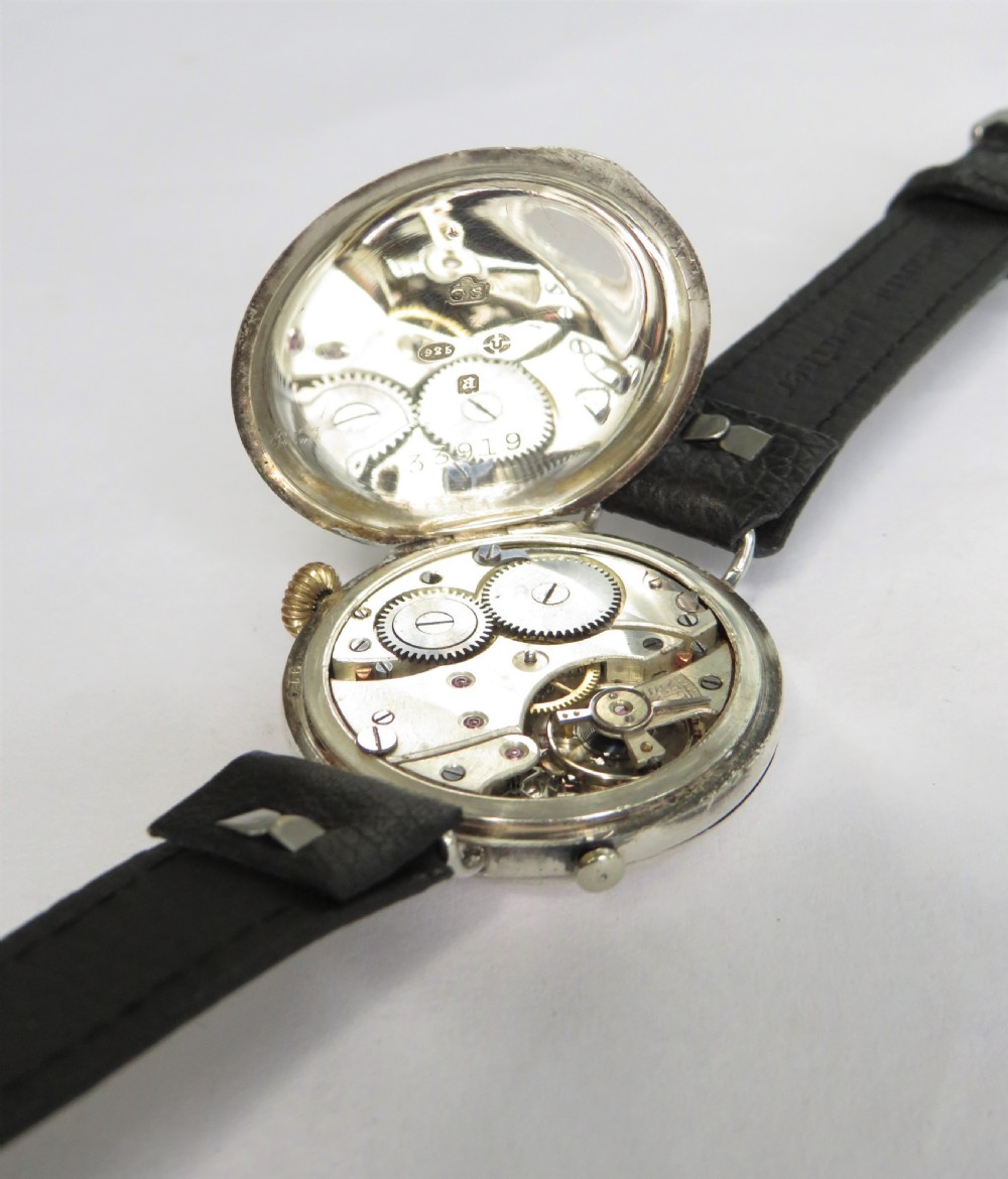 Antique silver full hunter wrist watch, 1916 View IV