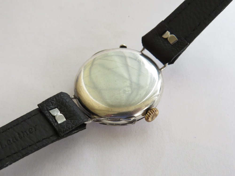 Antique silver full hunter wrist watch, 1916 View VI