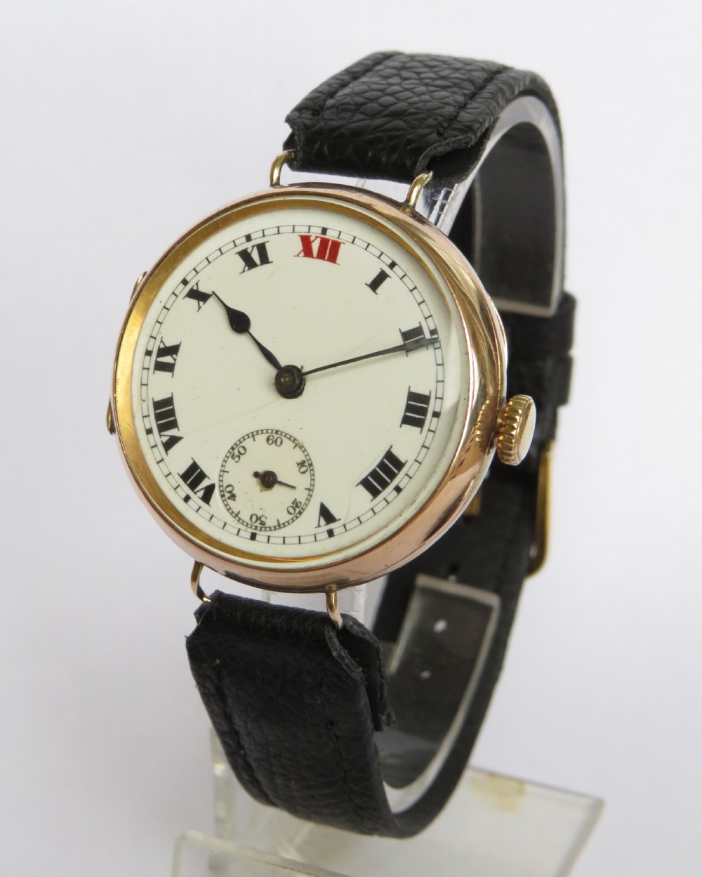 Gents 9ct gold trench watch, 1919