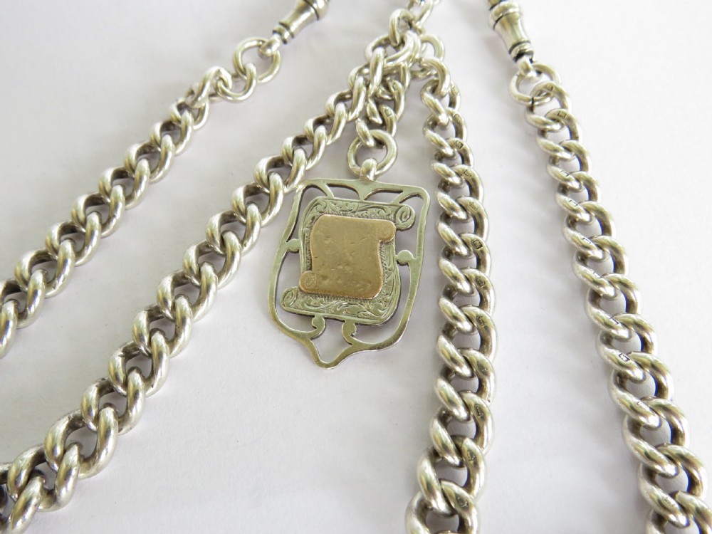 1920s sterling silver double albert and fob View II
