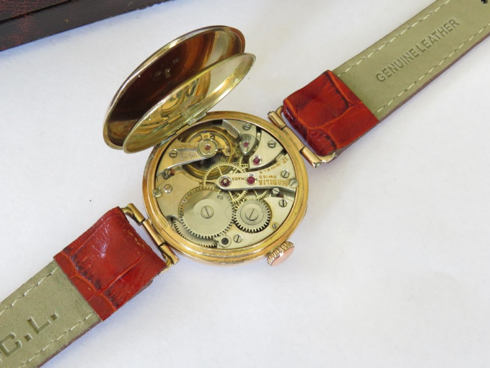 Gents antique 9ct gold Mobilia wrist watch View IV