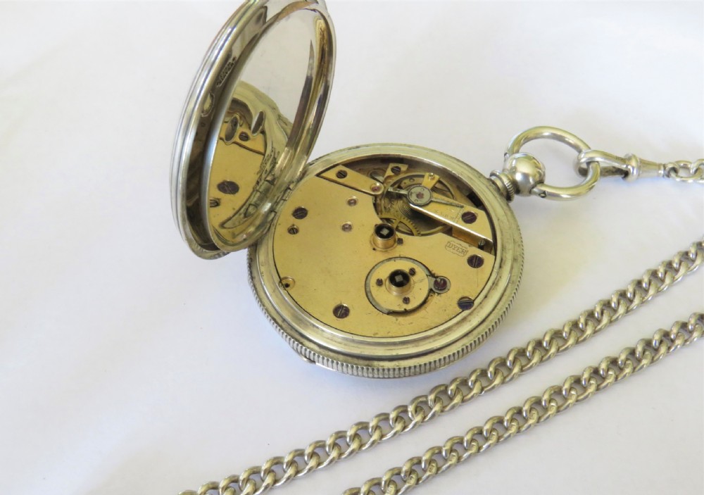 Antique silver Dyer full hunter pocket watch with chain View V