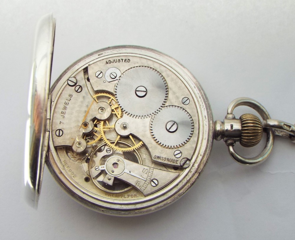 A 1920s silver Cyma pocket watch with chain. View V
