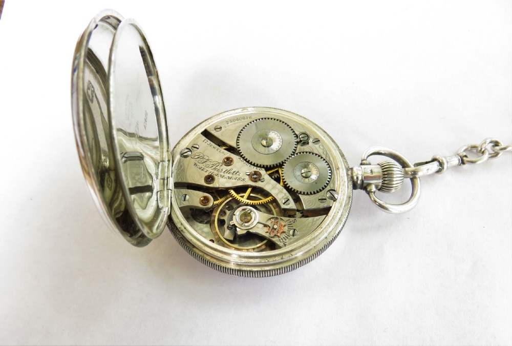 Antique silver Waltham Bartlett pocket watch & chain View II