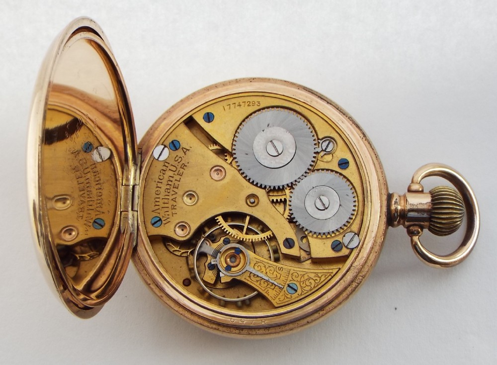 Antique 1909 Waltham Traveler pocket watch. View V