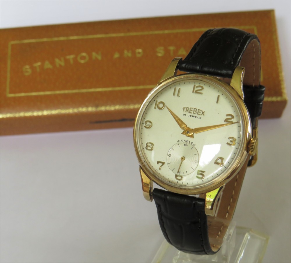Gents 9ct gold Trebex wrist watch, 1964