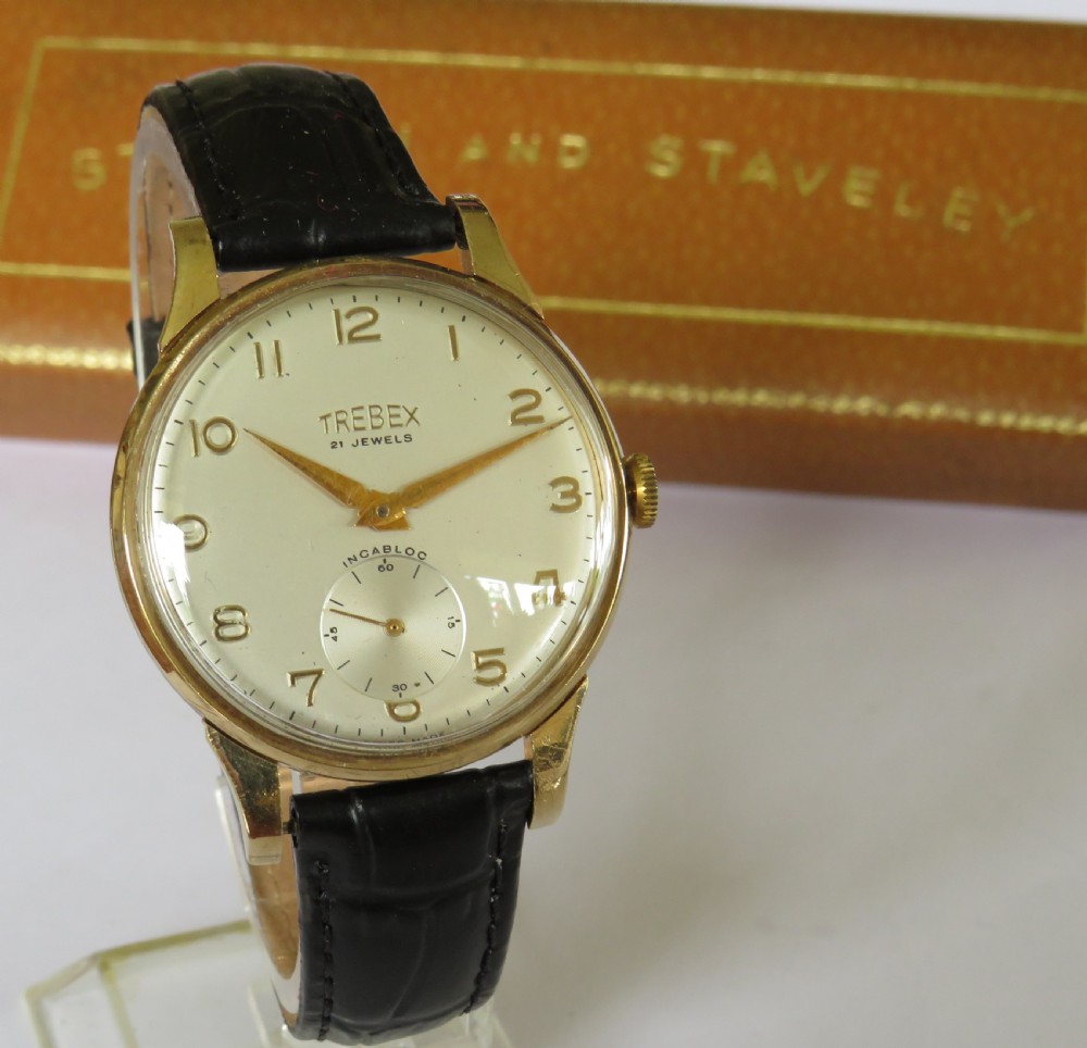 Gents 9ct gold Trebex wrist watch, 1964 View II