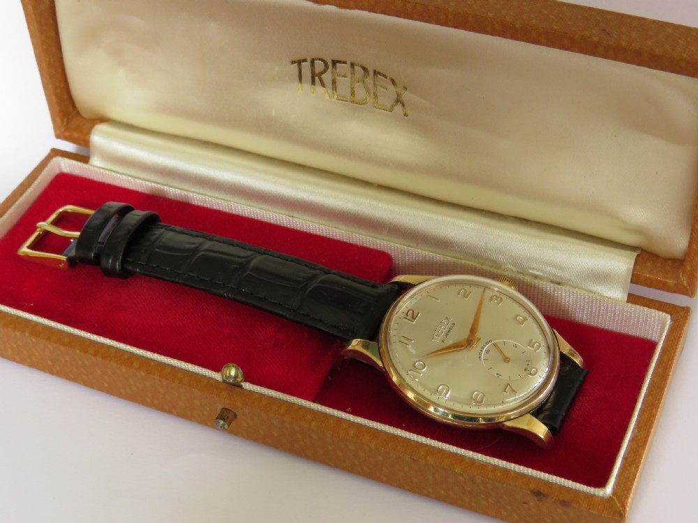 Gents 9ct gold Trebex wrist watch, 1964 View IV