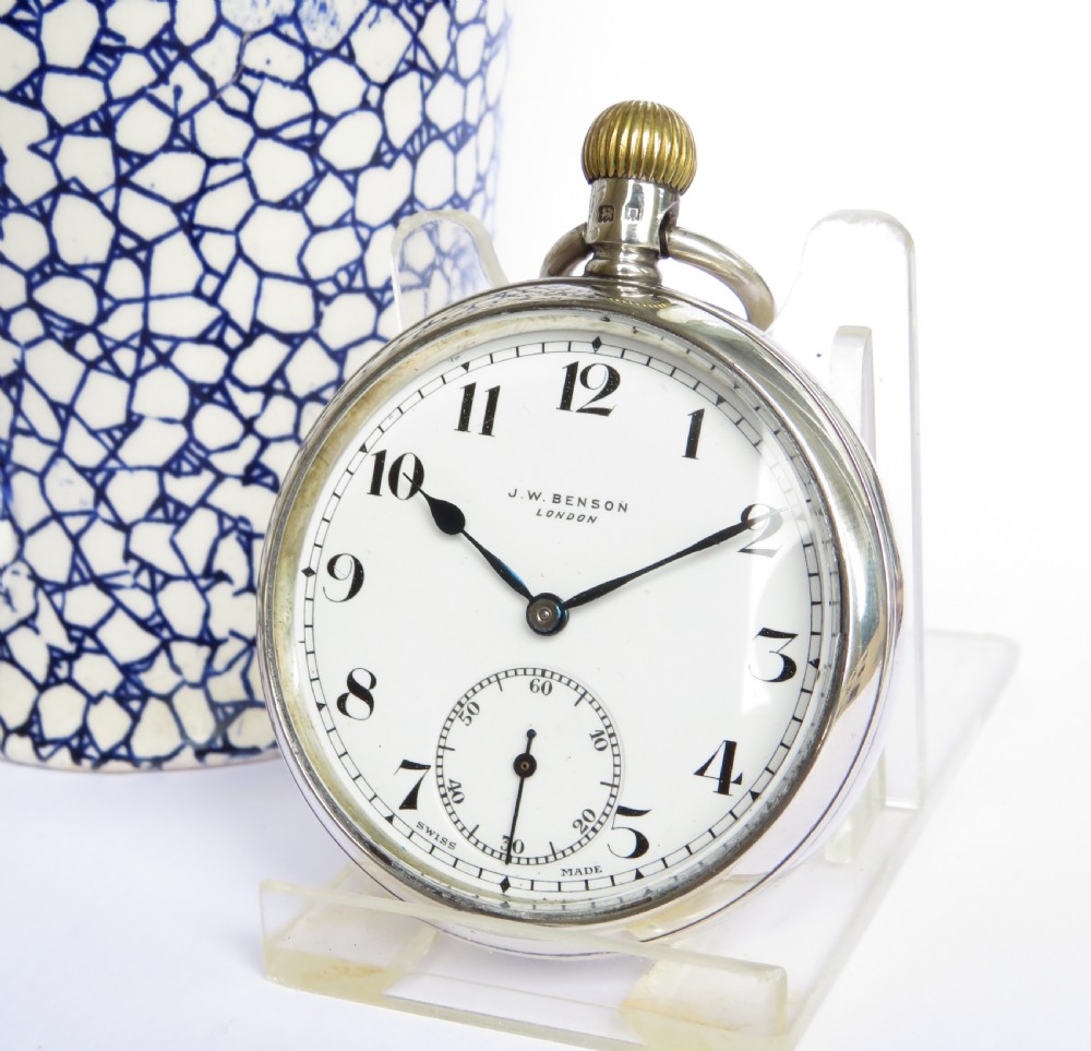A 1932 silver Tavannes Cyma pocket watch for J W Benson.