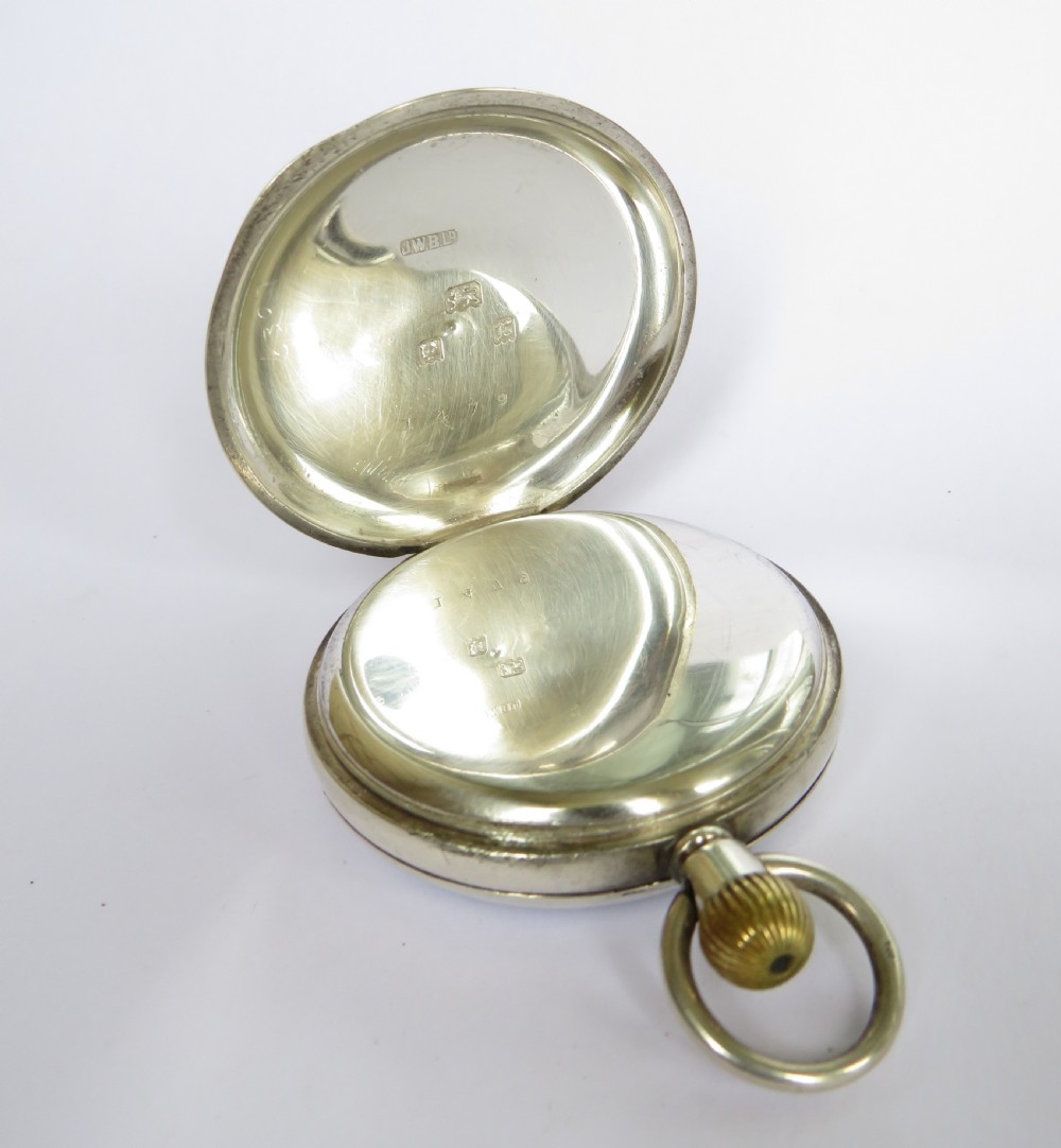 A 1932 silver Tavannes Cyma pocket watch for J W Benson. View V