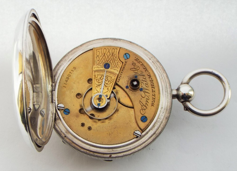Antique 1902 silver Waltham pocket watch. View V