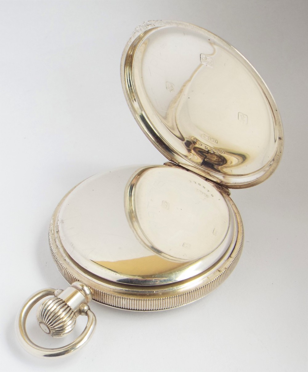 Antique 1918 Silver Swiss full hunter pocket watch. View IV