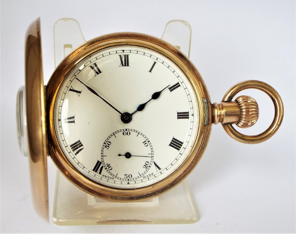 A vintage 1920s Swiss half hunter pocket watch. View II