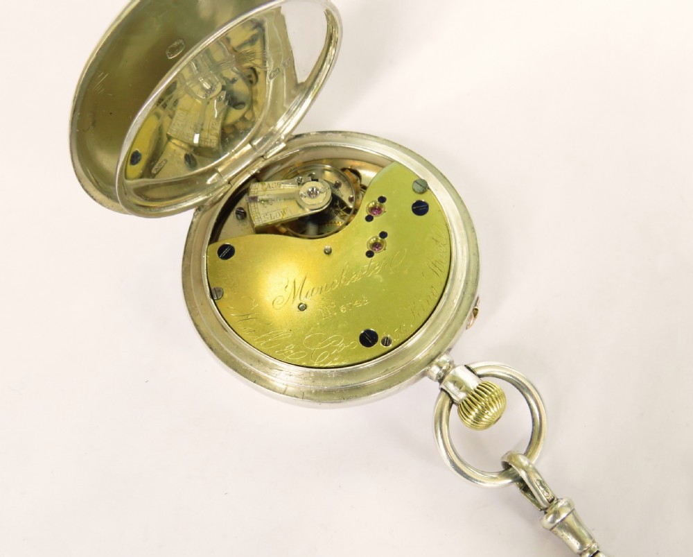 Antique silver half hunter pocket watch and chain View IV