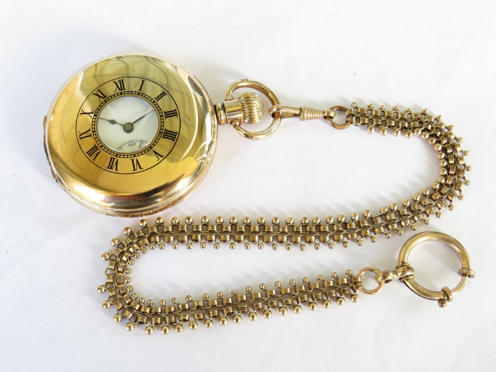 A 1920s Cyma half hunter pocket watch & chain. View II