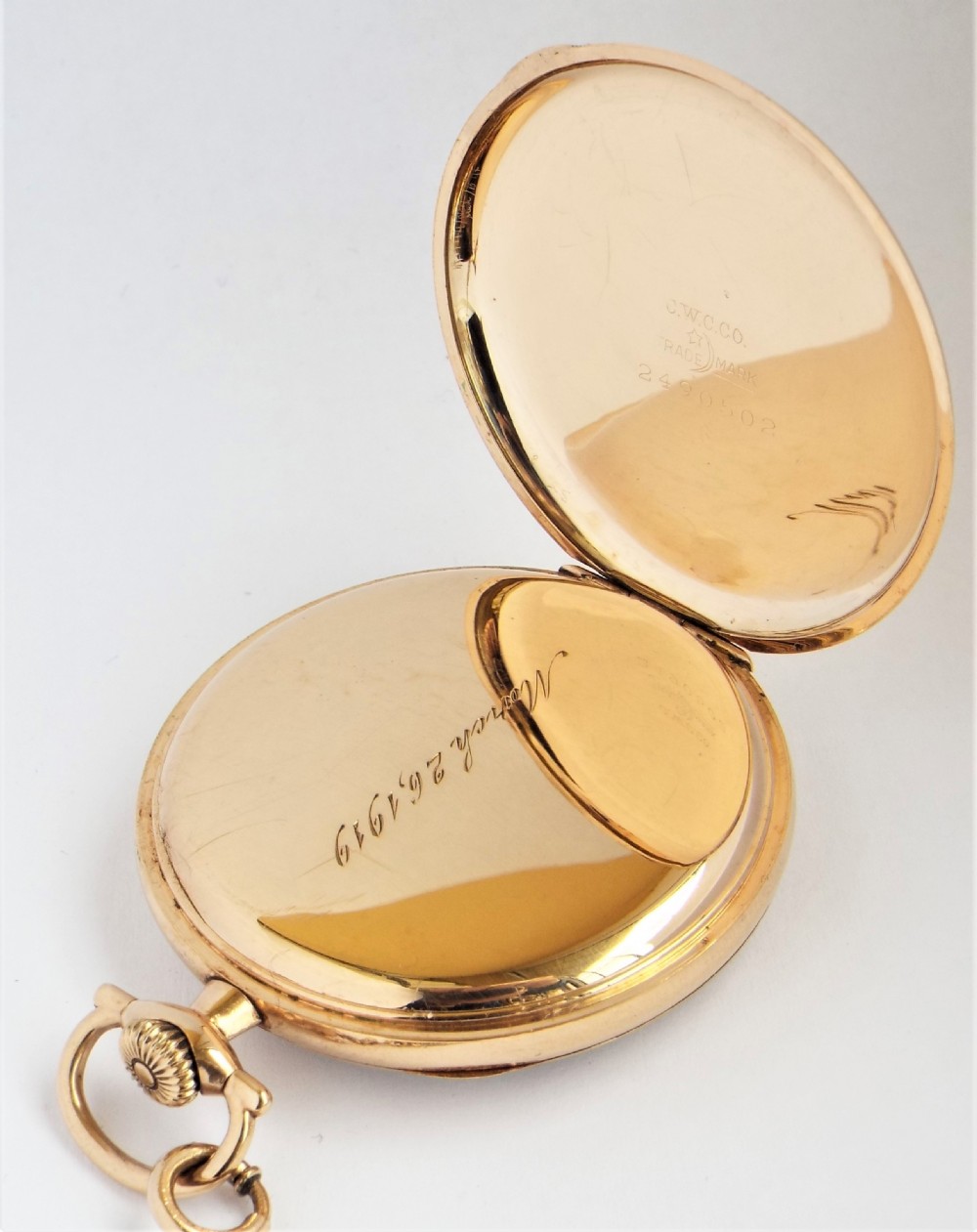Antique 1917 Waltham pocket watch with chain. View III