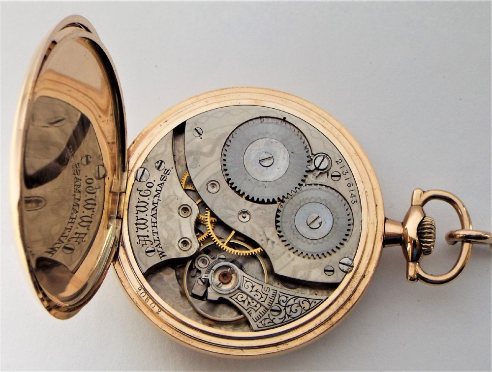 Antique 1917 Waltham pocket watch with chain. View IV