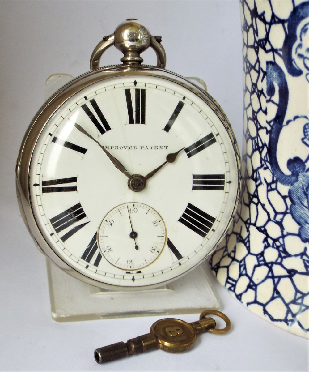 An antique silver Improved Patent fusee pocket watch.