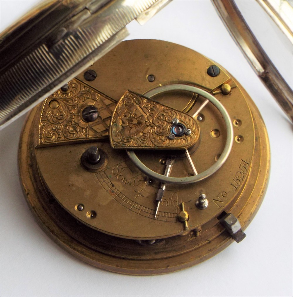 An antique silver Improved Patent fusee pocket watch. View V