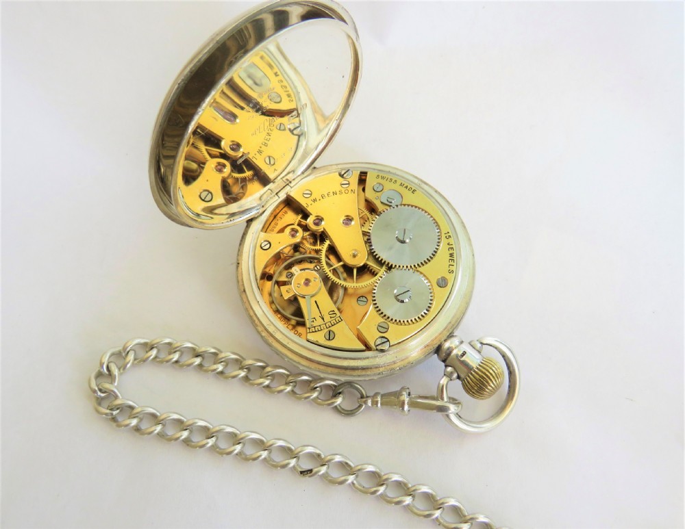 Silver Cyma pocket watch for J W Benson and chain View II