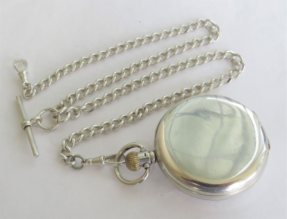 Silver Cyma pocket watch for J W Benson and chain View IV