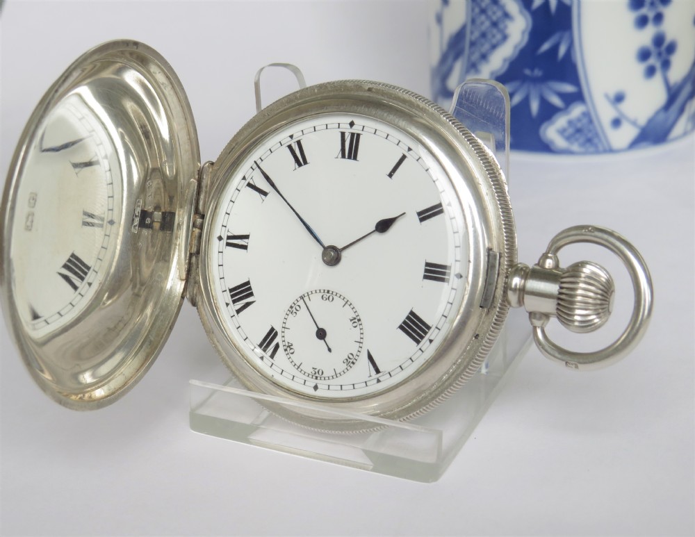 Antique 1918 Silver Swiss full hunter pocket watch.