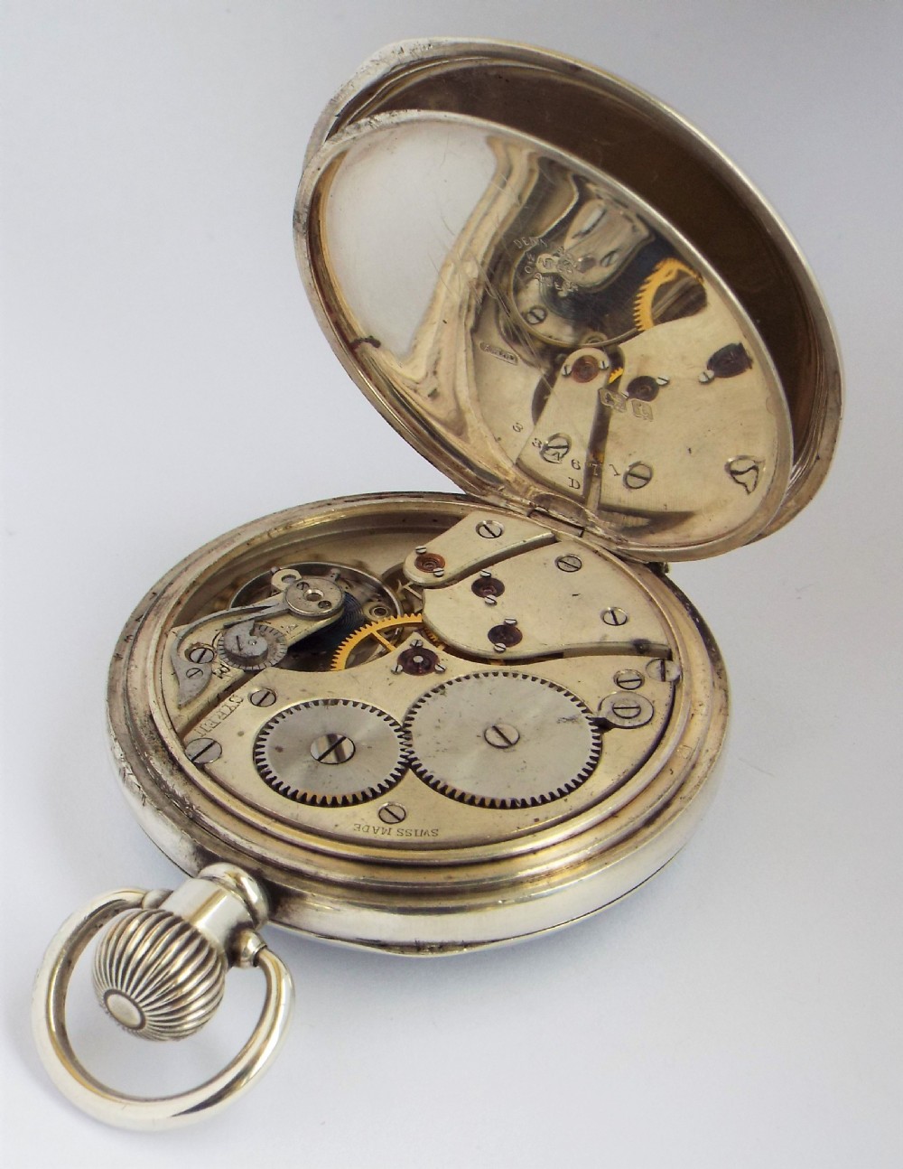 Antique 1918 silver Syren pocket watch. View IV