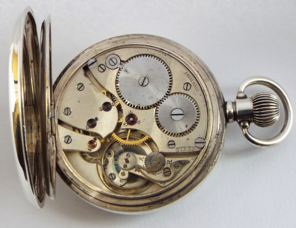 Antique 1918 silver Syren pocket watch. View V
