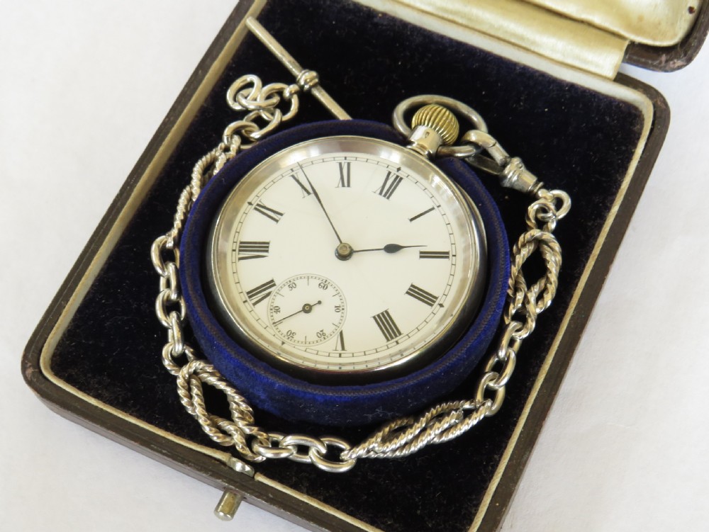 Antique silver Omega pocket watch and chain