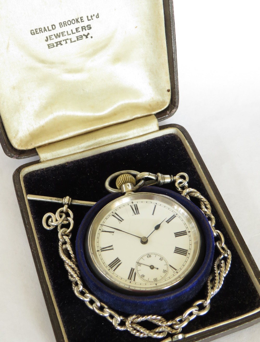 Antique silver Omega pocket watch and chain View II