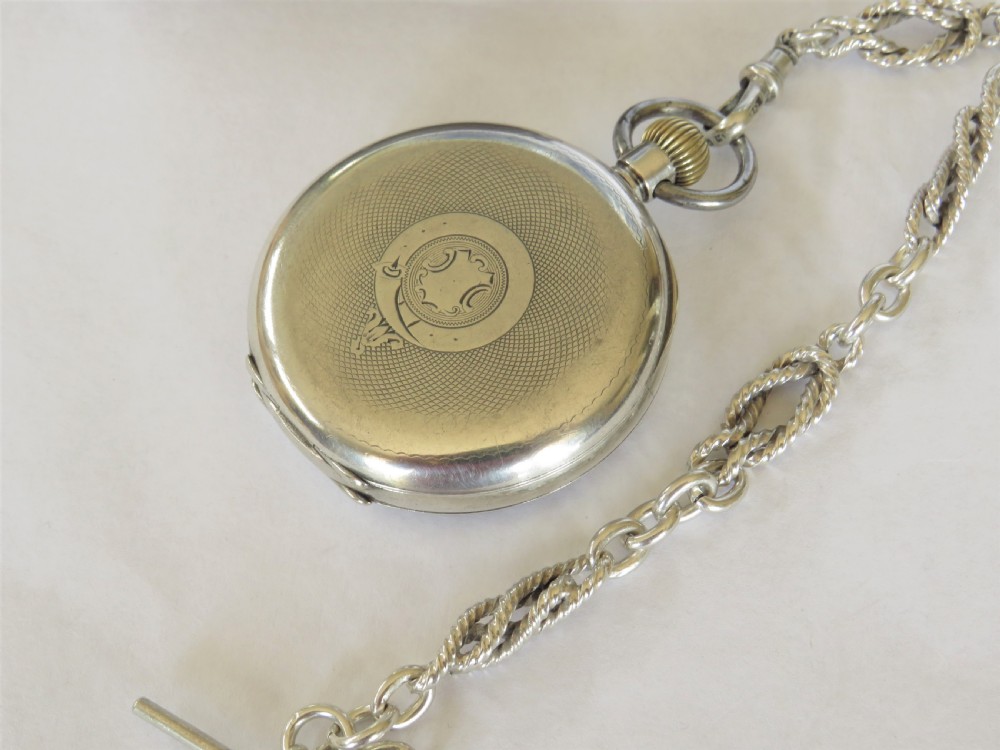 Antique silver Omega pocket watch and chain View IV