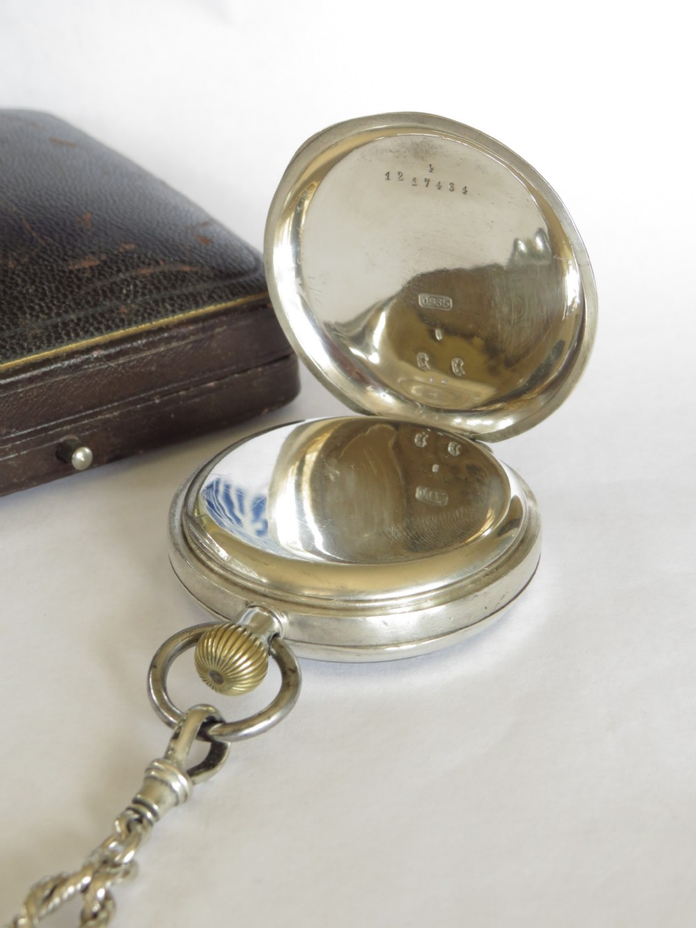 Antique silver Omega pocket watch and chain View VI