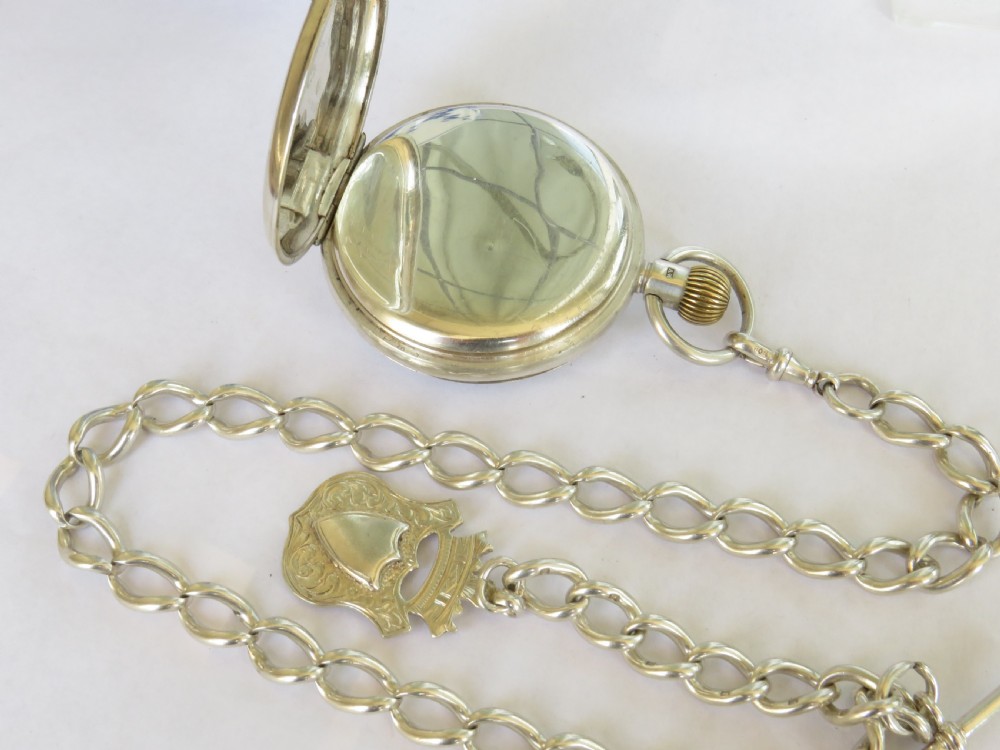 Antique silver Waltham pocket watch and chain View II