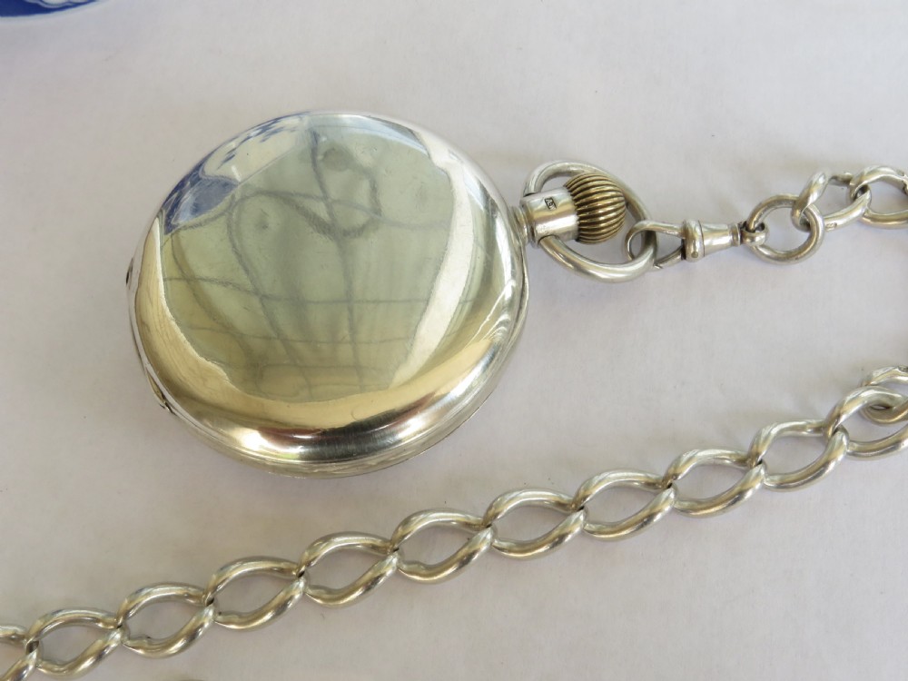 Antique silver Waltham pocket watch and chain View IV