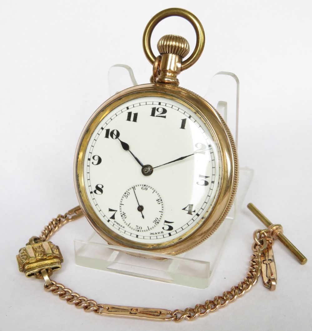 1930s Swiss stem winding pocket watch and chain