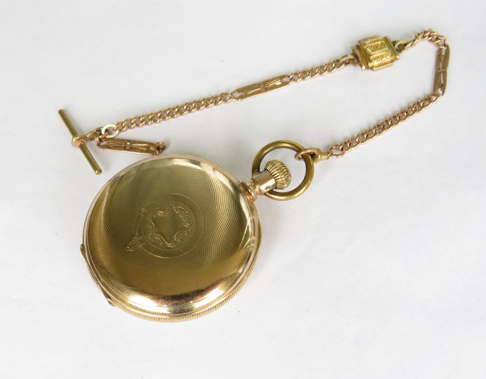 1930s Swiss stem winding pocket watch and chain View II