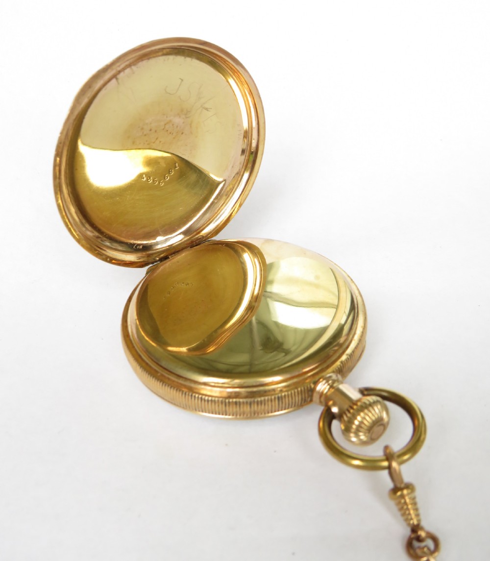 1930s Swiss stem winding pocket watch and chain View III