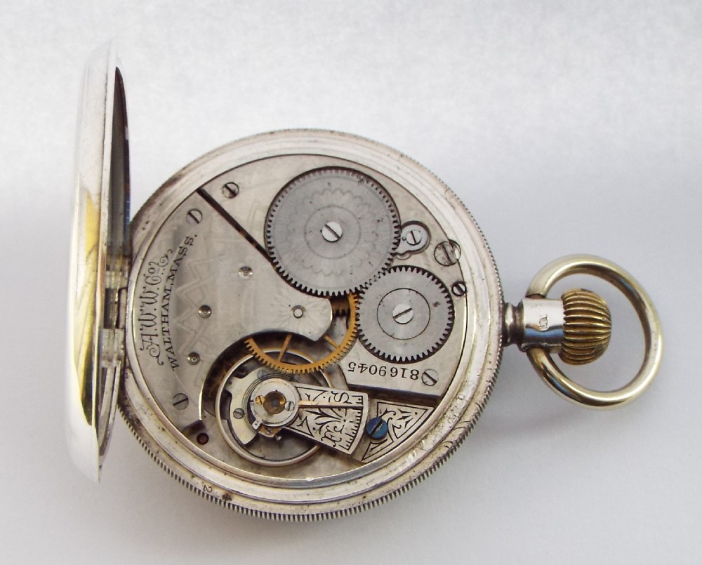 Antique silver Waltham pocket watch, 1898. View V