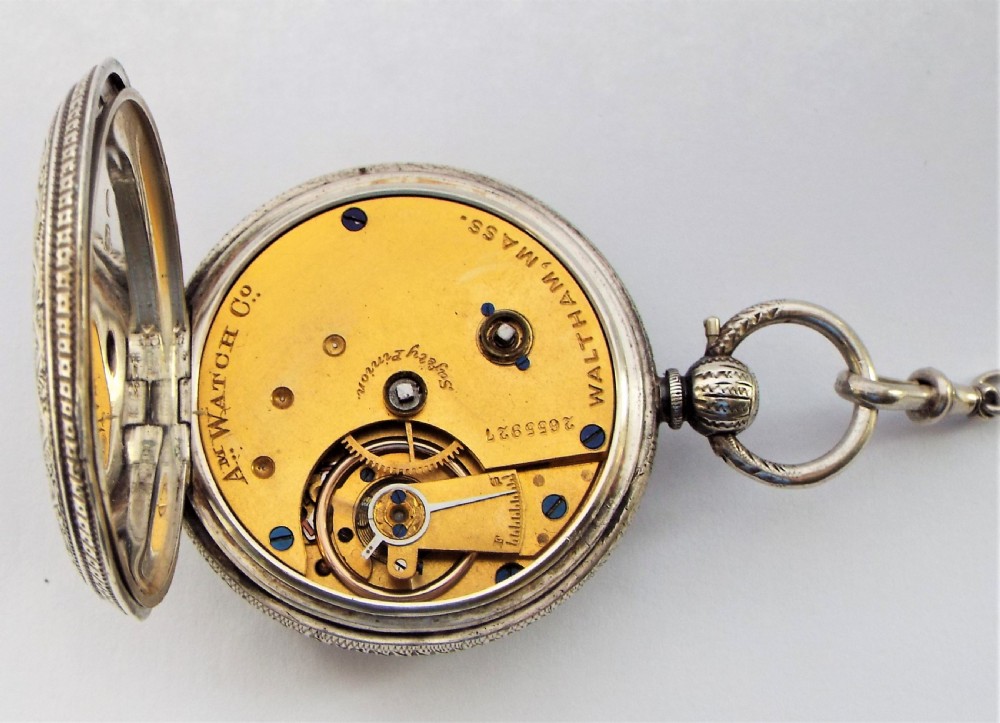 Antique mid size Waltham pocket watch & albertina. View V
